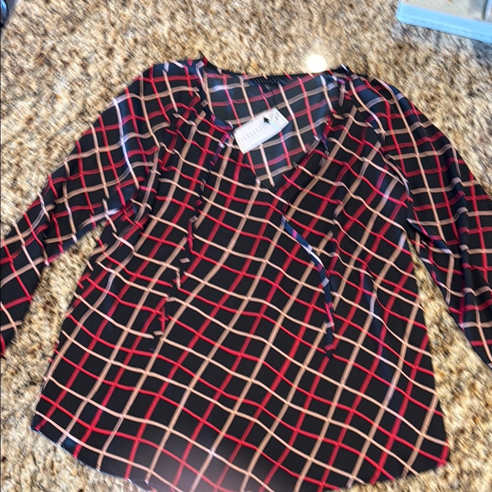 Sanctuary Women's Black and Red Plaid Top